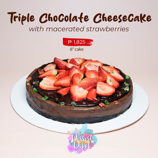 Triple Chocolate Cheesecake (w/ macerated strawberries)